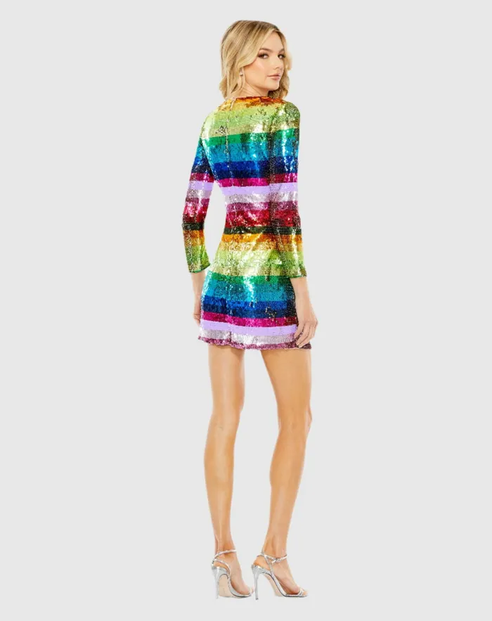 Women Mac Duggal Long Sleeve Sequin Rainbow Dress Multi Cocktail Dresses Women Mac Duggal Long Sleeve Sequin Rainbow Dress Multi Cocktail Dresses