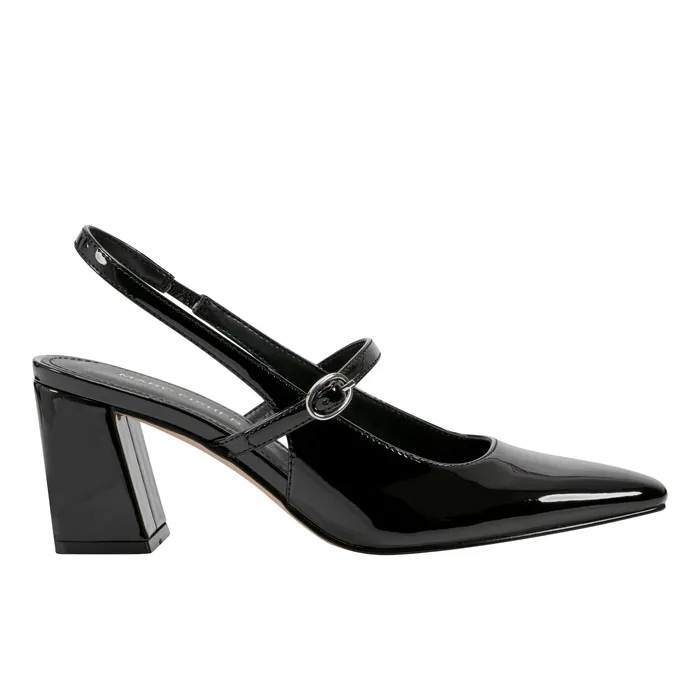 Women Marc Fisher Lanai Slingback Pump Black Patent Heels and Pumps