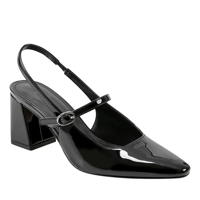 Women Marc Fisher Lanai Slingback Pump Black Patent Heels and Pumps