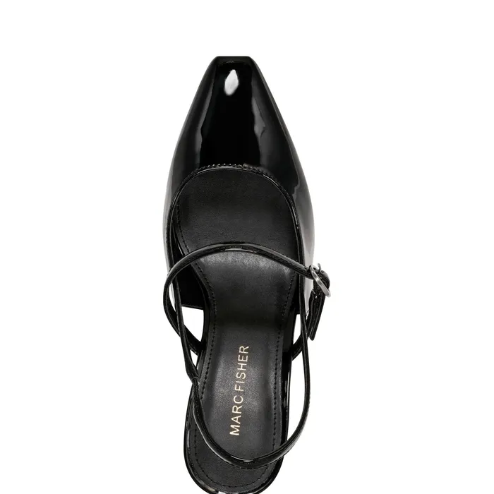 Women Marc Fisher Lanai Slingback Pump Black Patent Heels and Pumps