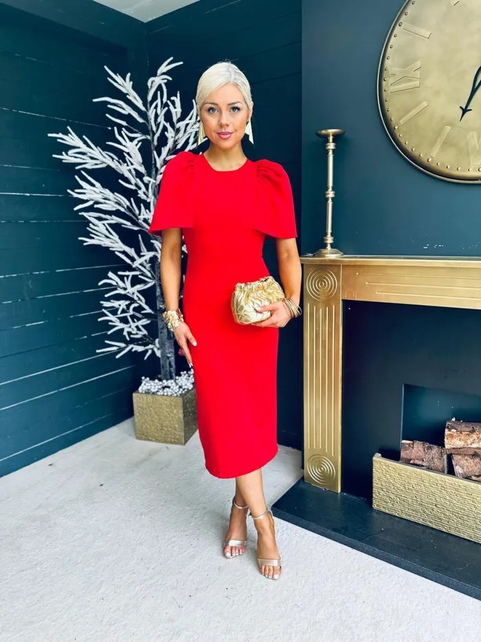 Women Maxi Canella Lane April Shoulder Detail Occasion Midi Dress Red