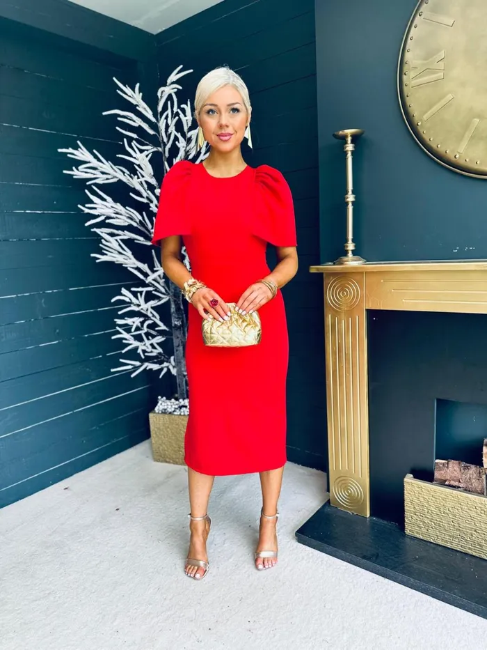 Women Maxi Canella Lane April Shoulder Detail Occasion Midi Dress Red
