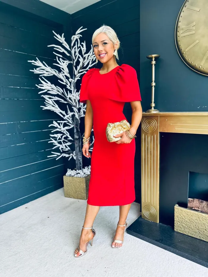 Women Maxi Canella Lane April Shoulder Detail Occasion Midi Dress Red