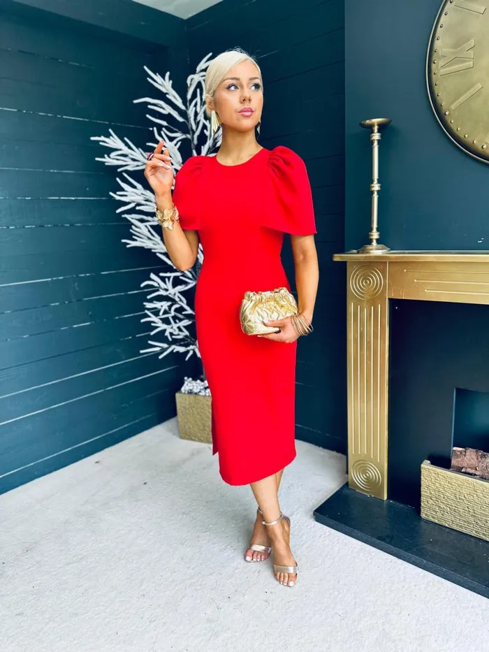 Women Maxi Canella Lane April Shoulder Detail Occasion Midi Dress Red