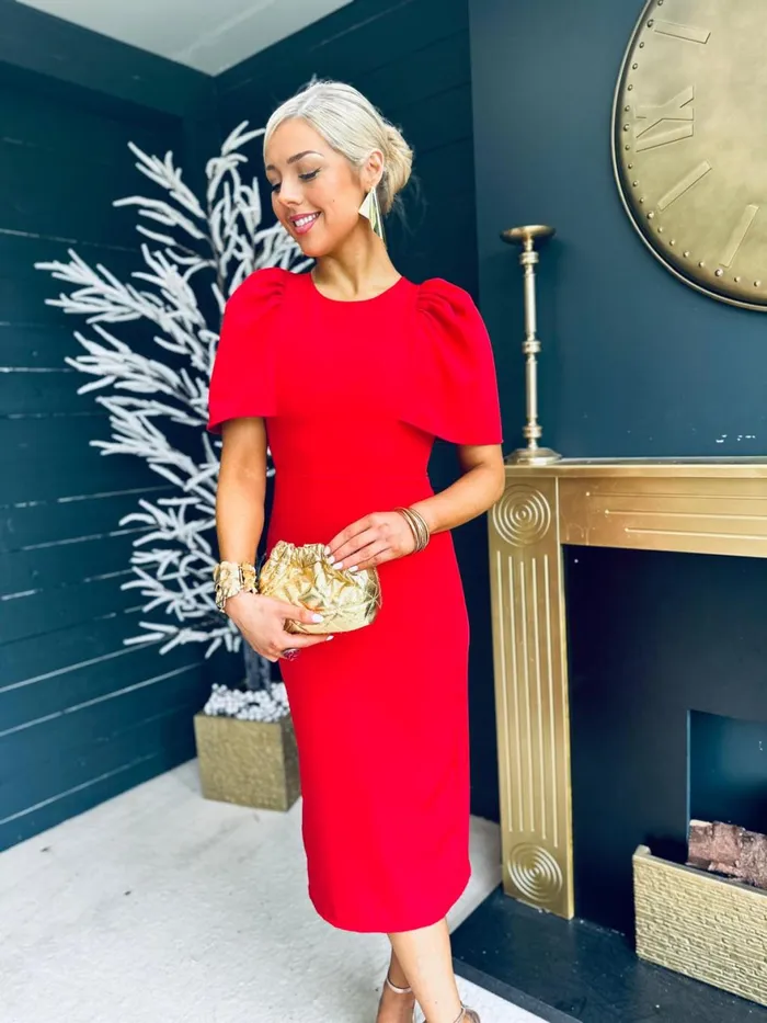 Women Maxi Canella Lane April Shoulder Detail Occasion Midi Dress Red