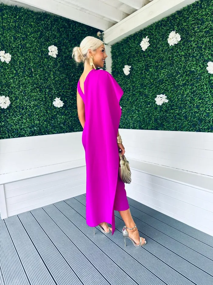 Women Maxi Canella Lane Hudson Cape Detail Occasion Dress Orchid