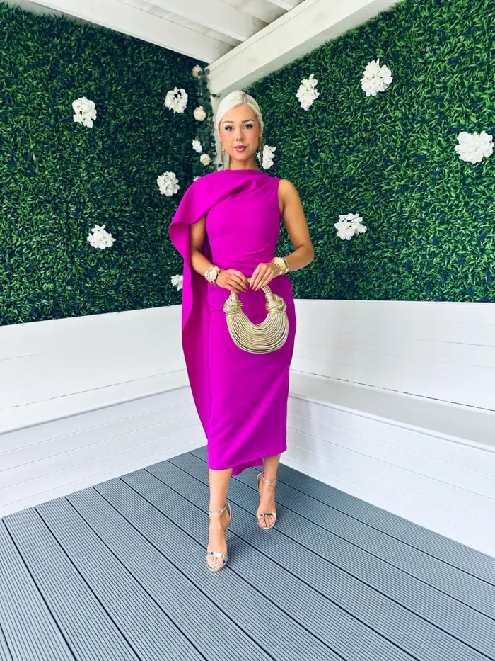 Women Maxi Canella Lane Hudson Cape Detail Occasion Dress Orchid