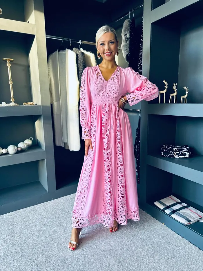 Women Maxi Canella Lane Melissa Crochet Detail Dress Pink