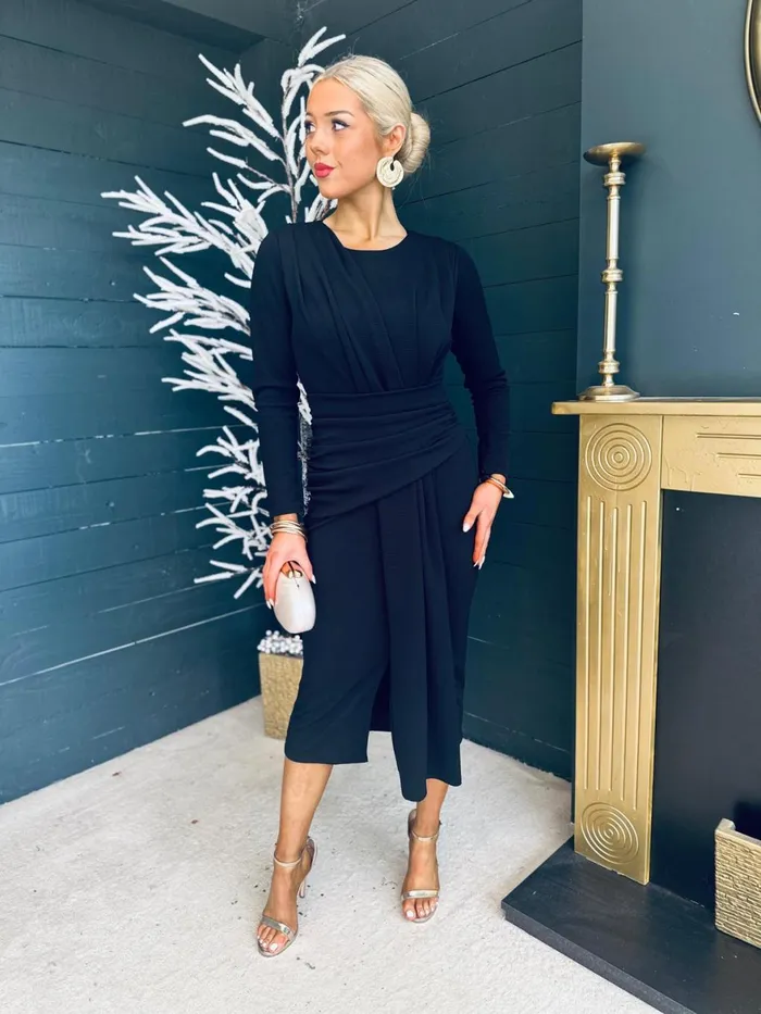 Women Maxi Canella Lane Thea Drape Detail Midi Dress Black