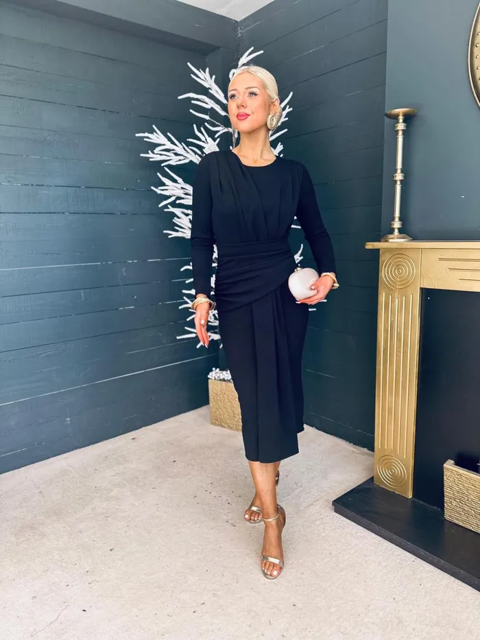 Women Maxi Canella Lane Thea Drape Detail Midi Dress Black
