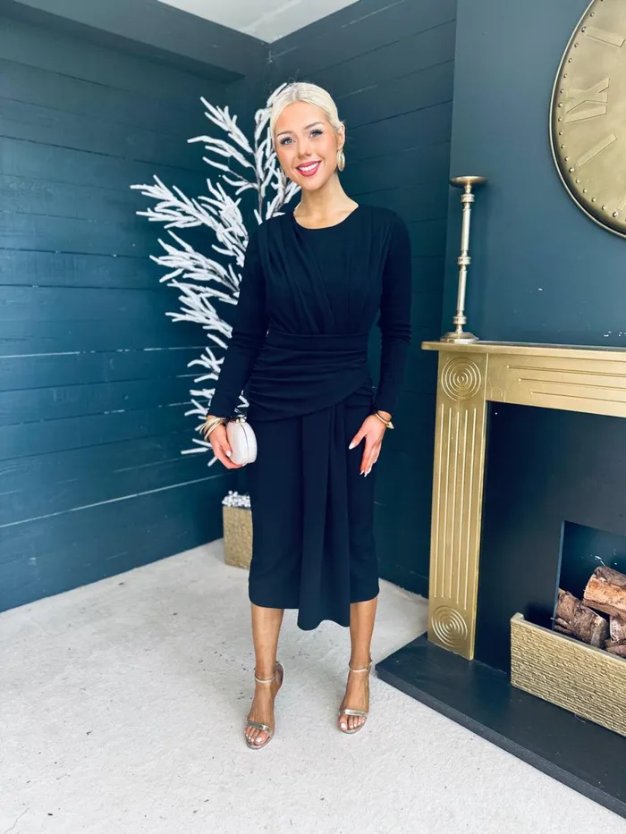 Women Maxi Canella Lane Thea Drape Detail Midi Dress Black