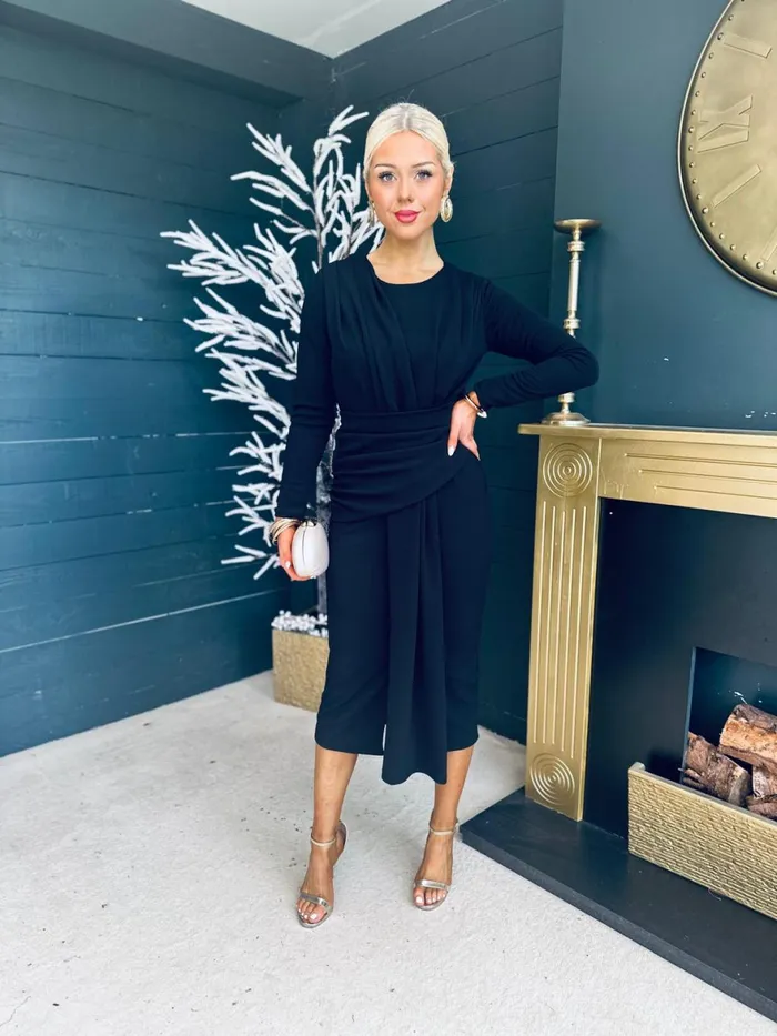 Women Maxi Canella Lane Thea Drape Detail Midi Dress Black
