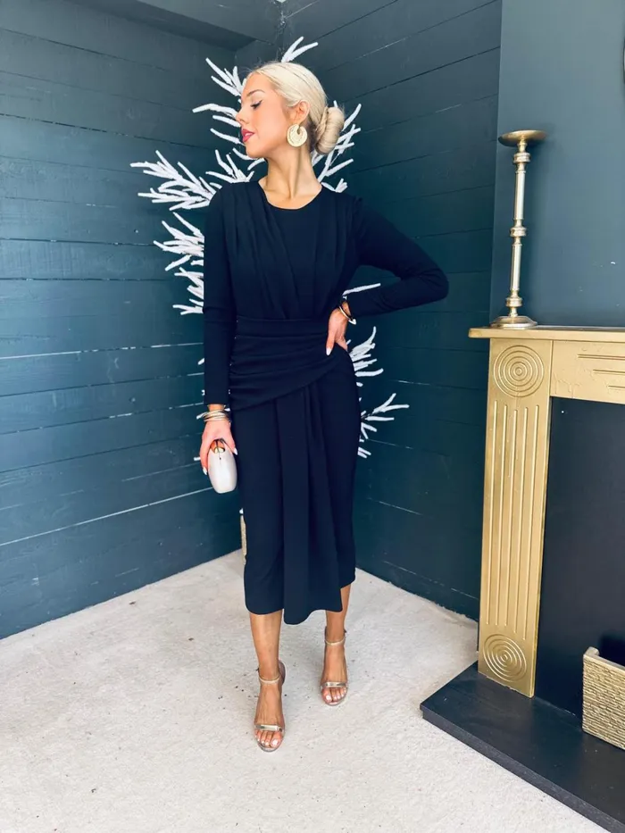 Women Maxi Canella Lane Thea Drape Detail Midi Dress Black