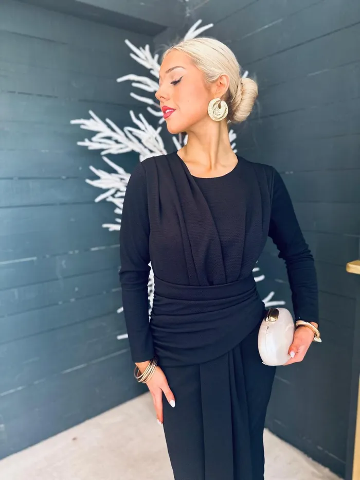 Women Maxi Canella Lane Thea Drape Detail Midi Dress Black