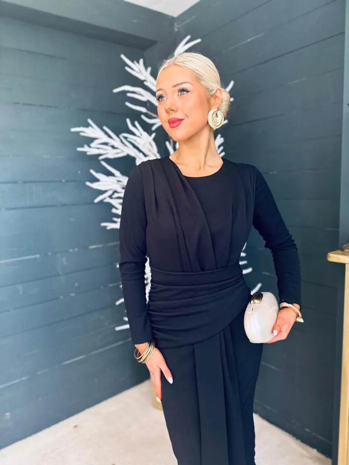 Women Maxi Canella Lane Thea Drape Detail Midi Dress Black