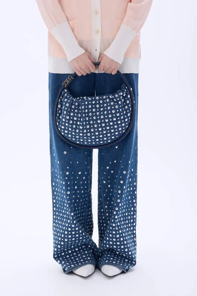 Women Medium Domino Bag In Denim And Studs Blue Studs Blue Sonia Rykiel Le Domino