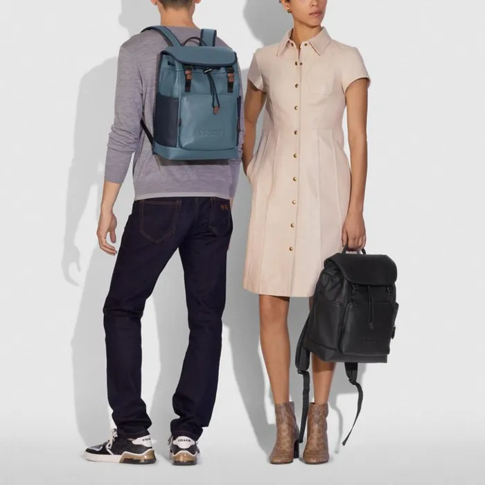 WomenMen League Flap Backpack Black Copperblack Coach Backpacks