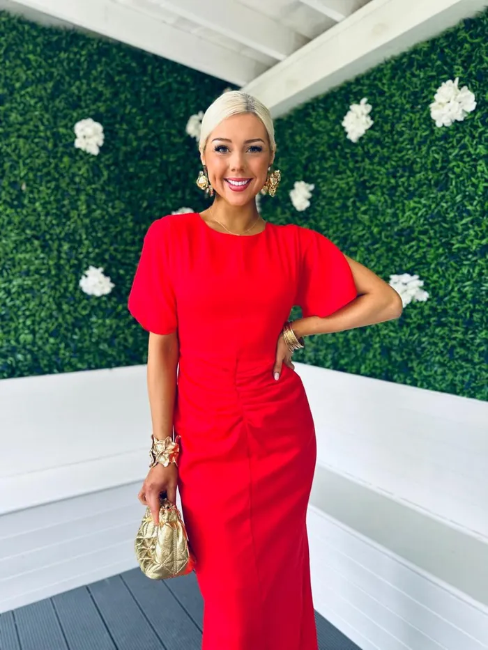 Women Midi Canella Lane Cleo Ruched Detail Midi Dress Red