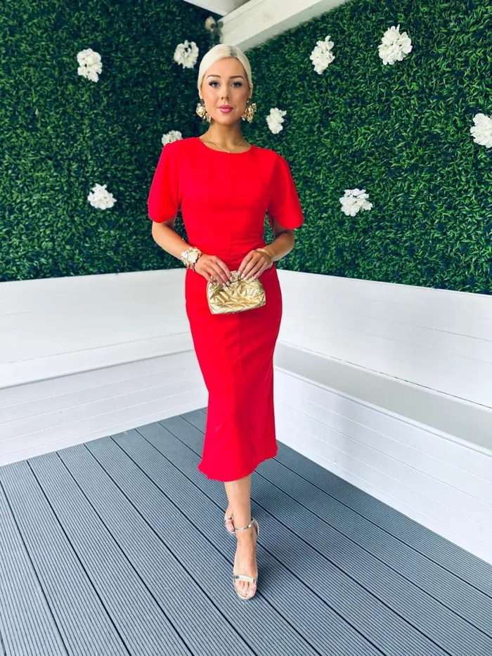 Women Midi Canella Lane Cleo Ruched Detail Midi Dress Red