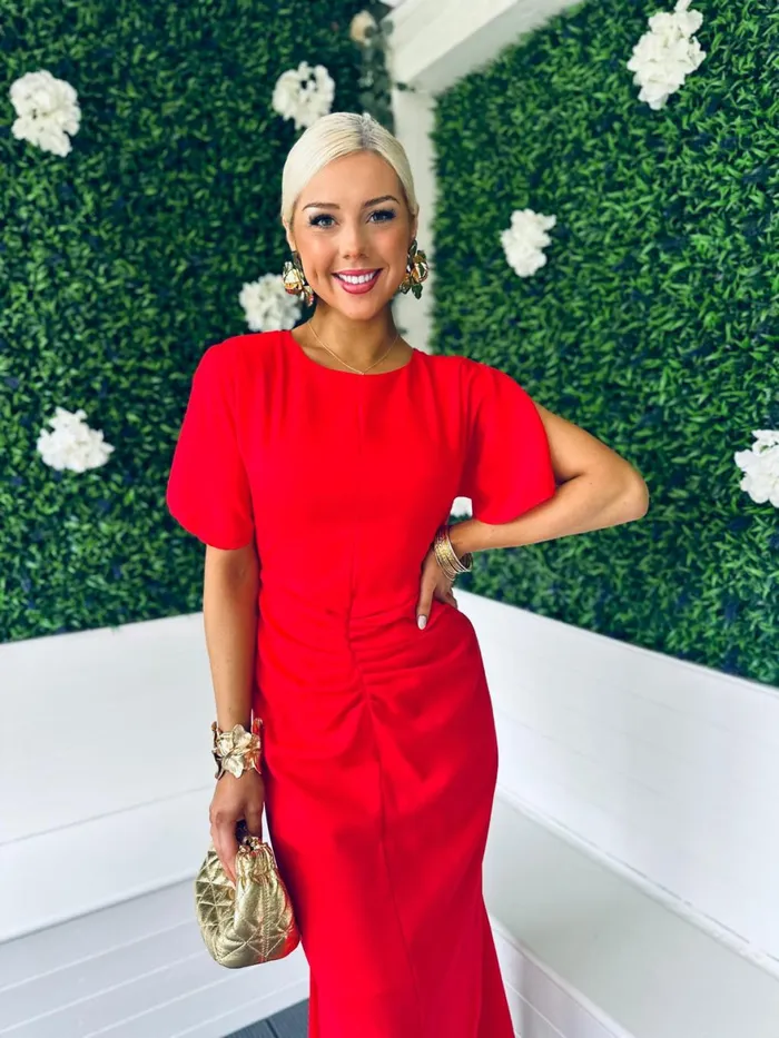 Women Midi Canella Lane Cleo Ruched Detail Midi Dress Red