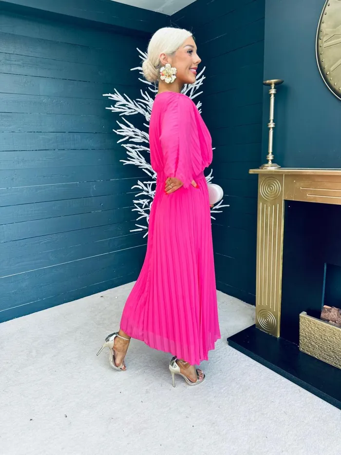 Women Midi Canella Lane Daniella Pleated Midi Dress Cerise