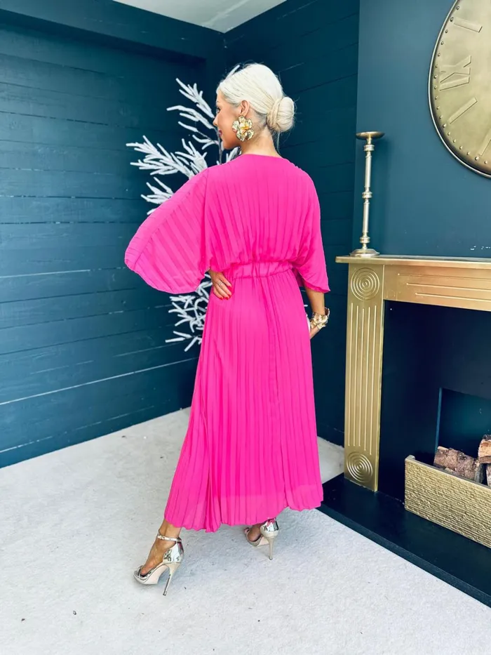 Women Midi Canella Lane Daniella Pleated Midi Dress Cerise