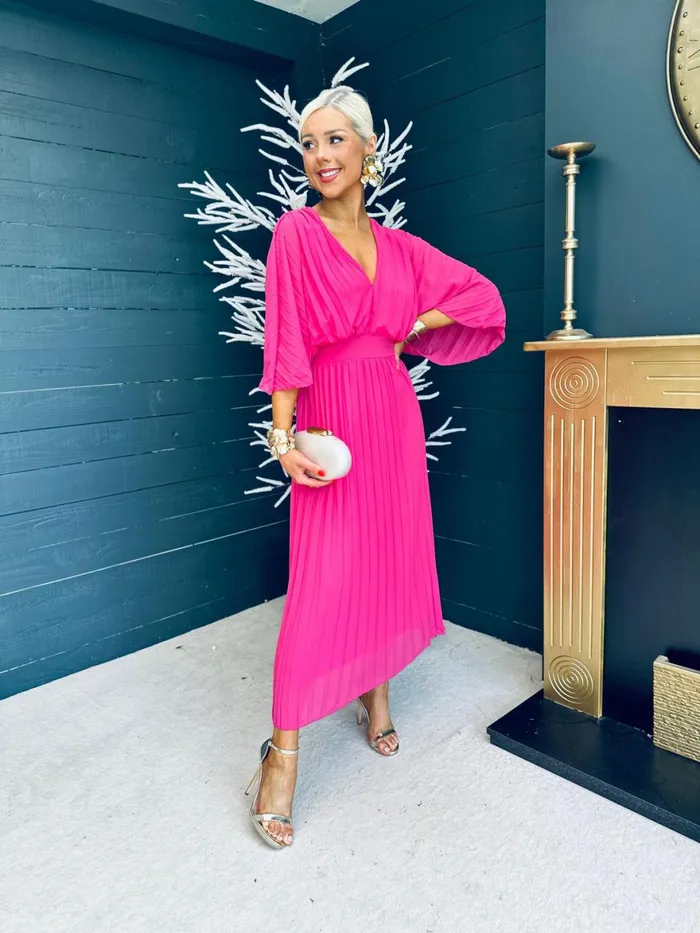 Women Midi Canella Lane Daniella Pleated Midi Dress Cerise
