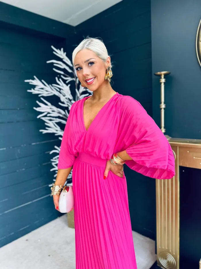 Women Midi Canella Lane Daniella Pleated Midi Dress Cerise