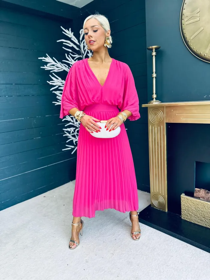Women Midi Canella Lane Daniella Pleated Midi Dress Cerise