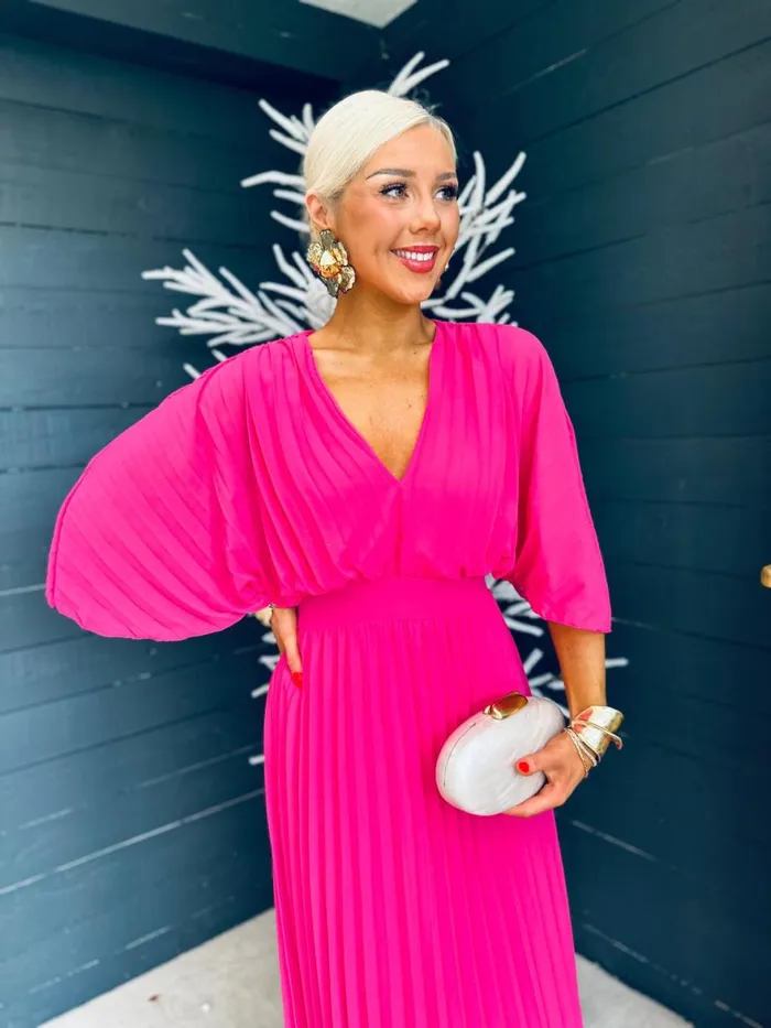 Women Midi Canella Lane Daniella Pleated Midi Dress Cerise