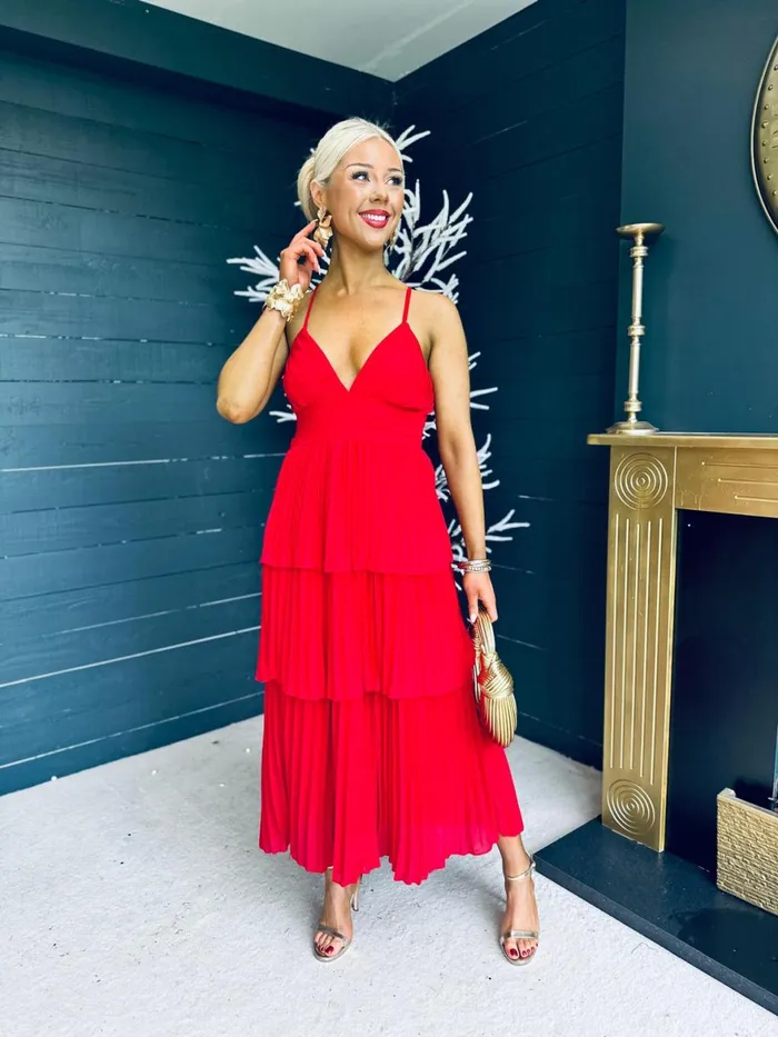 Women Midi Canella Lane Fiadh Layered Midi Dress Strawberry
