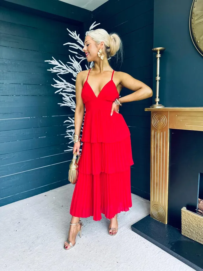 Women Midi Canella Lane Fiadh Layered Midi Dress Strawberry