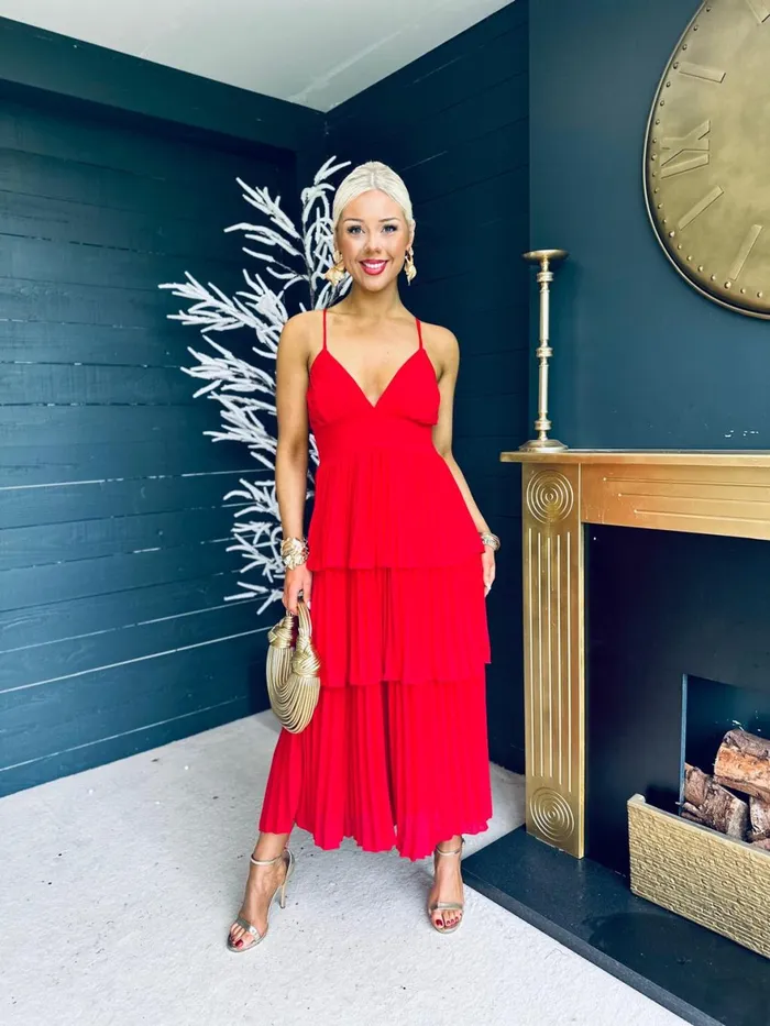 Women Midi Canella Lane Fiadh Layered Midi Dress Strawberry