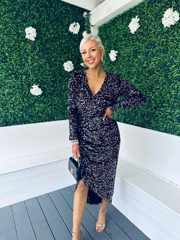 Women Midi Canella Lane Gemma Sequin Midi Dress Rose Gold