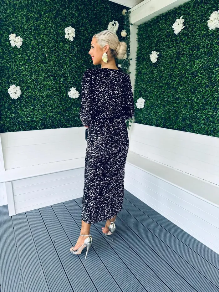 Women Midi Canella Lane Gemma Sequin Midi Dress Rose Gold