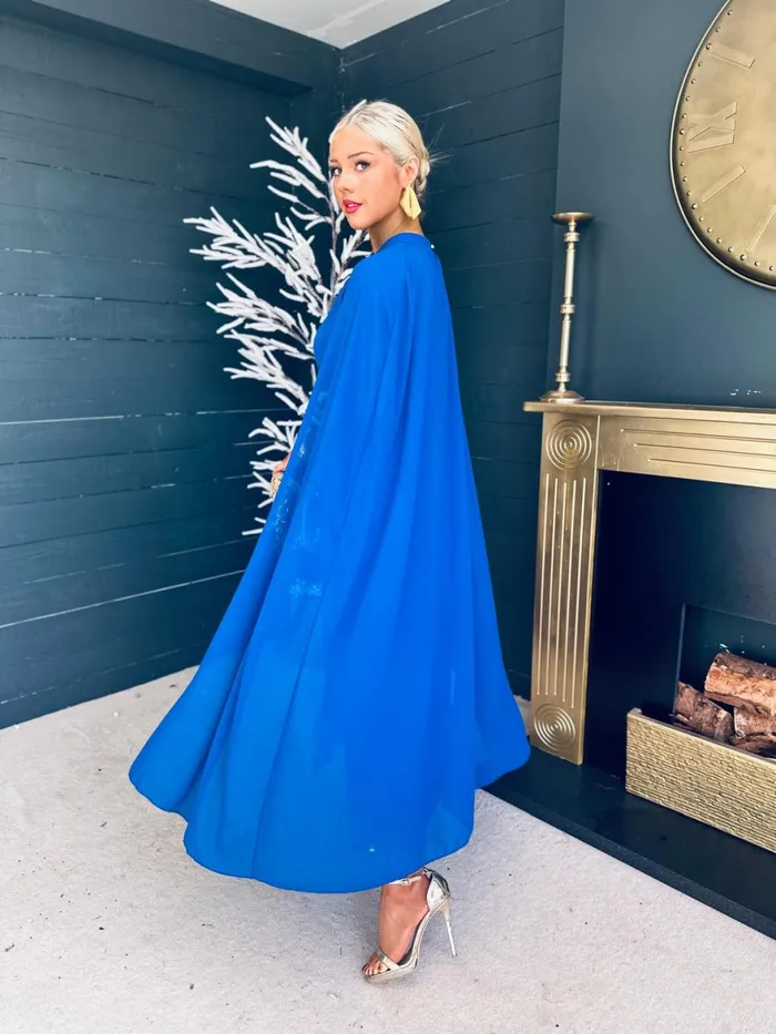Women Midi Canella Lane Sorcha Cape Detail Occasion Dress Royal