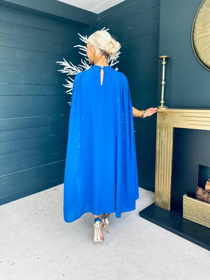 Women Midi Canella Lane Sorcha Cape Detail Occasion Dress Royal