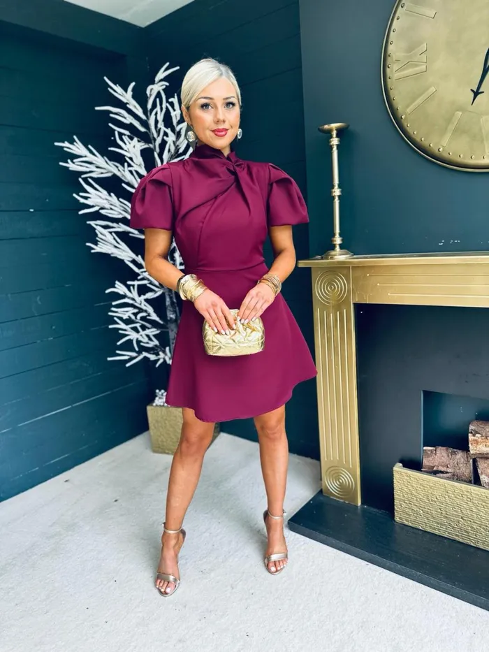 Women Mini Canella Lane Marilyn Detailed Occasion Mini Dress Berry