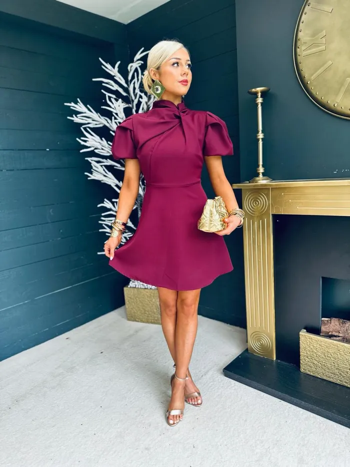 Women Mini Canella Lane Marilyn Detailed Occasion Mini Dress Berry