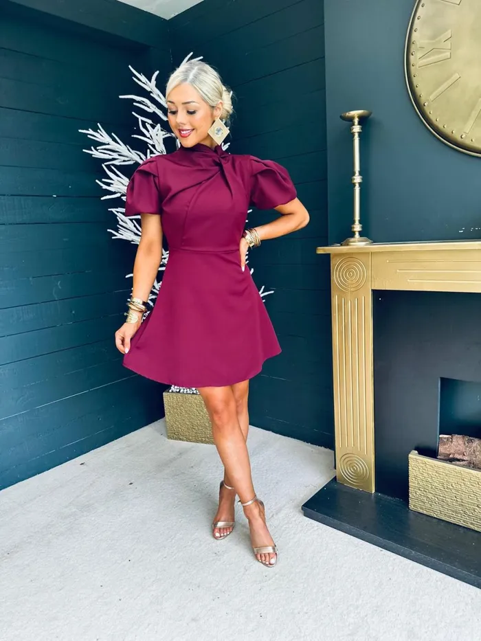 Women Mini Canella Lane Marilyn Detailed Occasion Mini Dress Berry