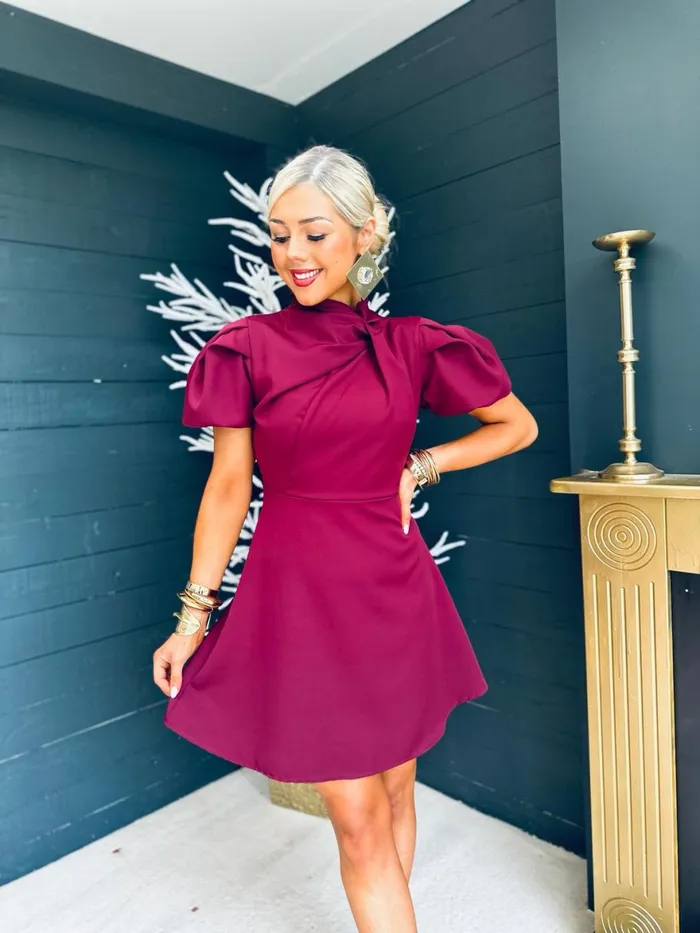 Women Mini Canella Lane Marilyn Detailed Occasion Mini Dress Berry