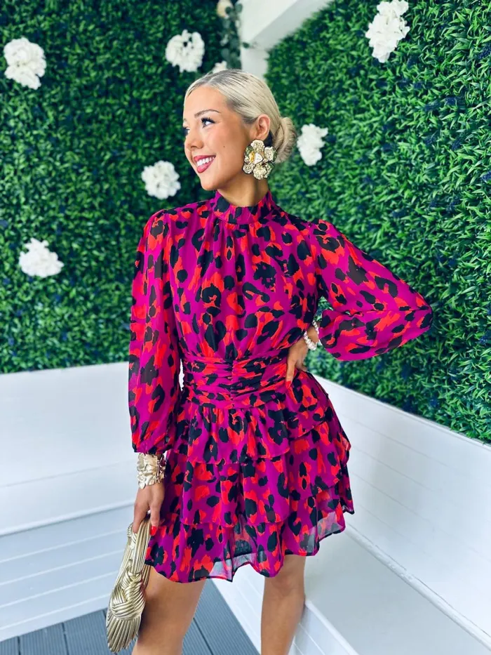 Women Mini Canella Lane Phoebe High Neck Mini Dress Leopard