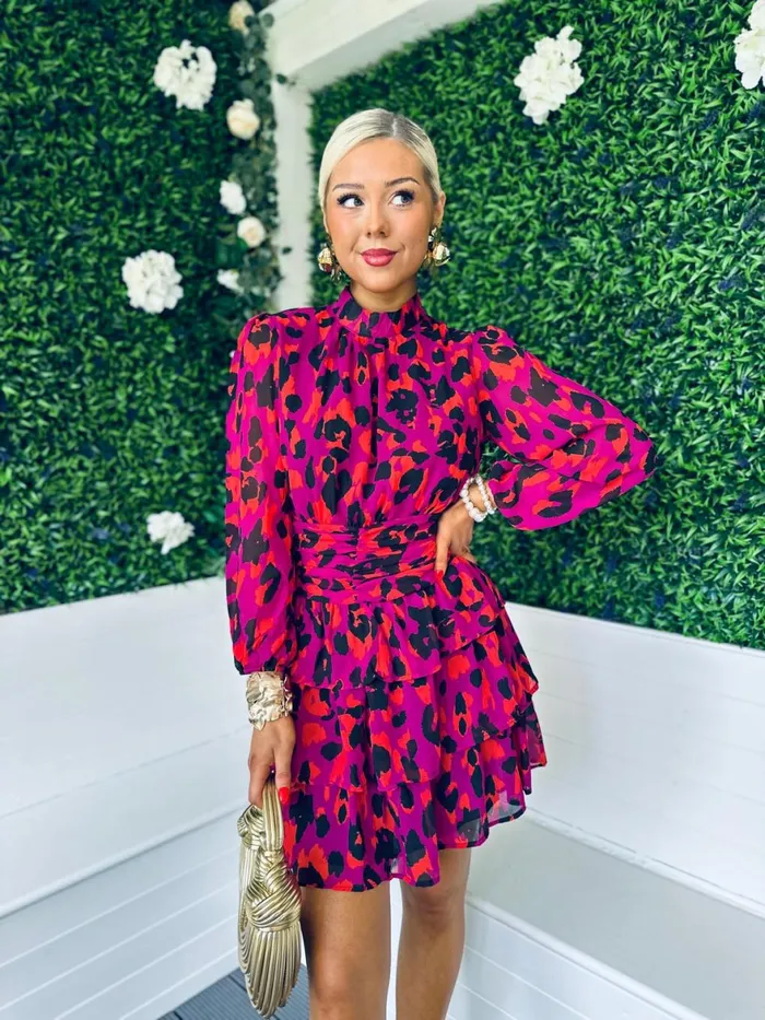 Women Mini Canella Lane Phoebe High Neck Mini Dress Leopard