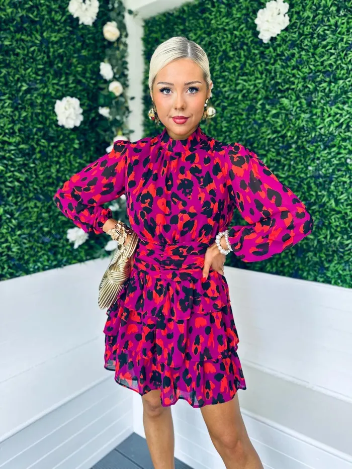 Women Mini Canella Lane Phoebe High Neck Mini Dress Leopard