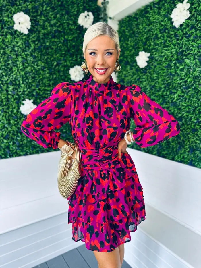 Women Mini Canella Lane Phoebe High Neck Mini Dress Leopard