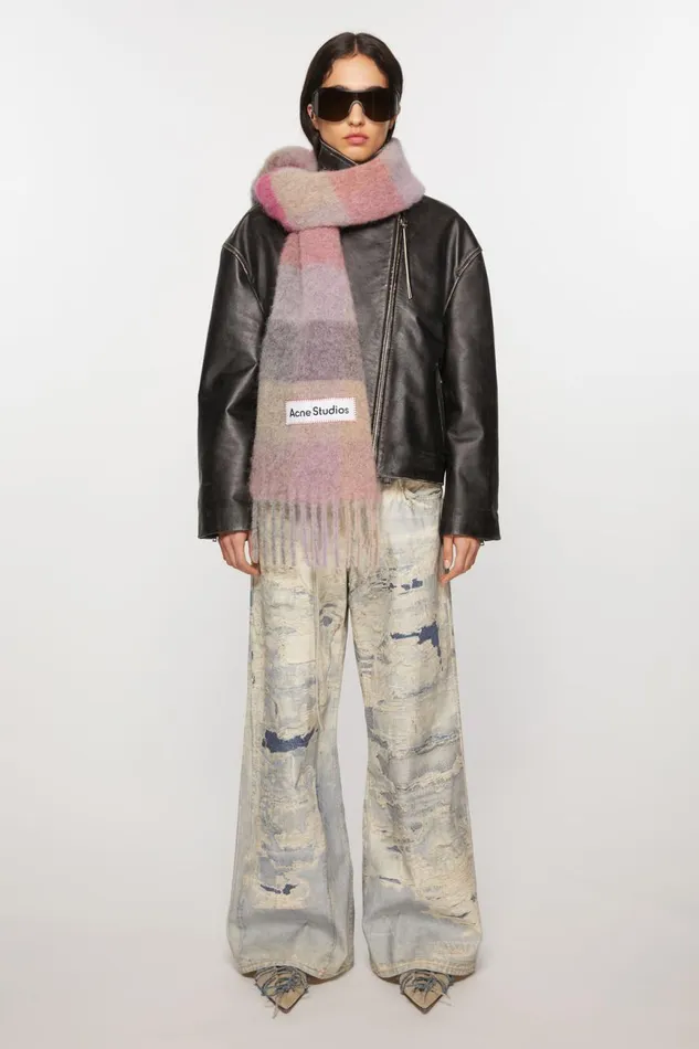 Women Mohair Checked Scarf Fuchsialilacpink Acne Studios Scarves
