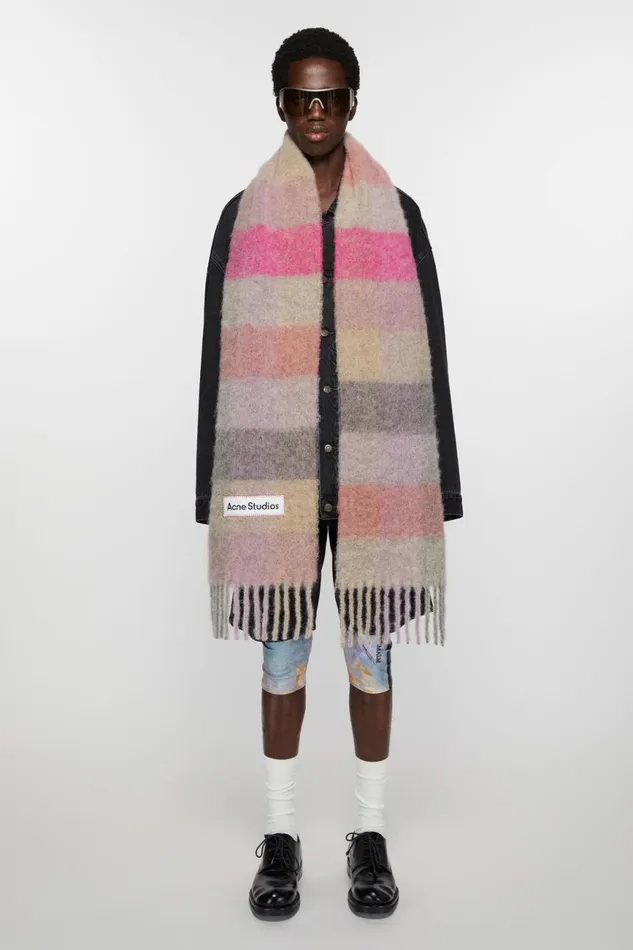 Women Mohair Checked Scarf Fuchsialilacpink Acne Studios Scarves