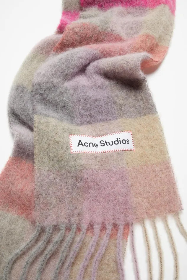 Women Mohair Checked Scarf Fuchsialilacpink Acne Studios Scarves