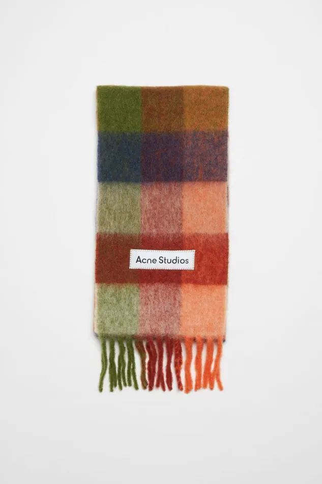 Women Mohair Checked Scarf Orangegreen Acne Studios Scarves