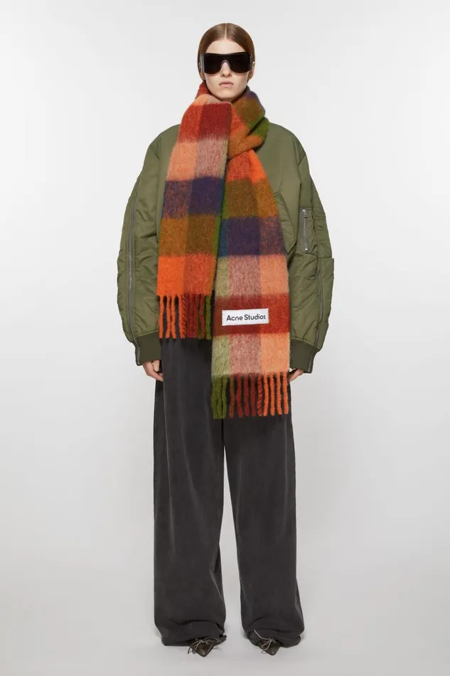 Women Mohair Checked Scarf Orangegreen Acne Studios Scarves